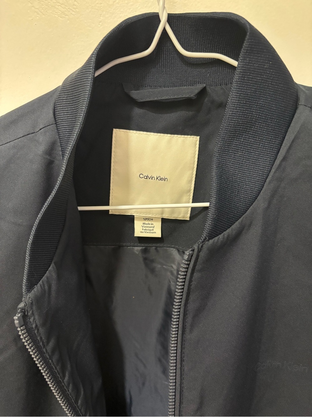 Calvin Klein Men's Dark Navy Ribbed Collar Bomber Jacket